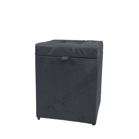 Puff Baú Estofado em Suede 1 Lugar Quadrado - Cinza Chumbo