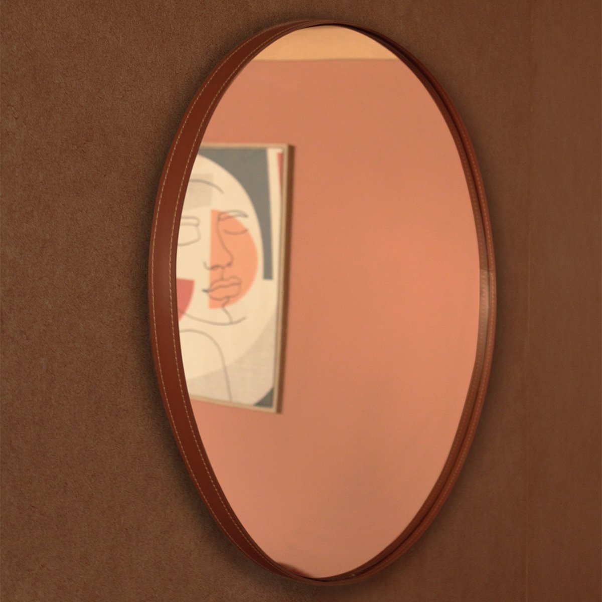 Espelho em Moldura Corino Decorativo Redondo para Sala 75 - 2