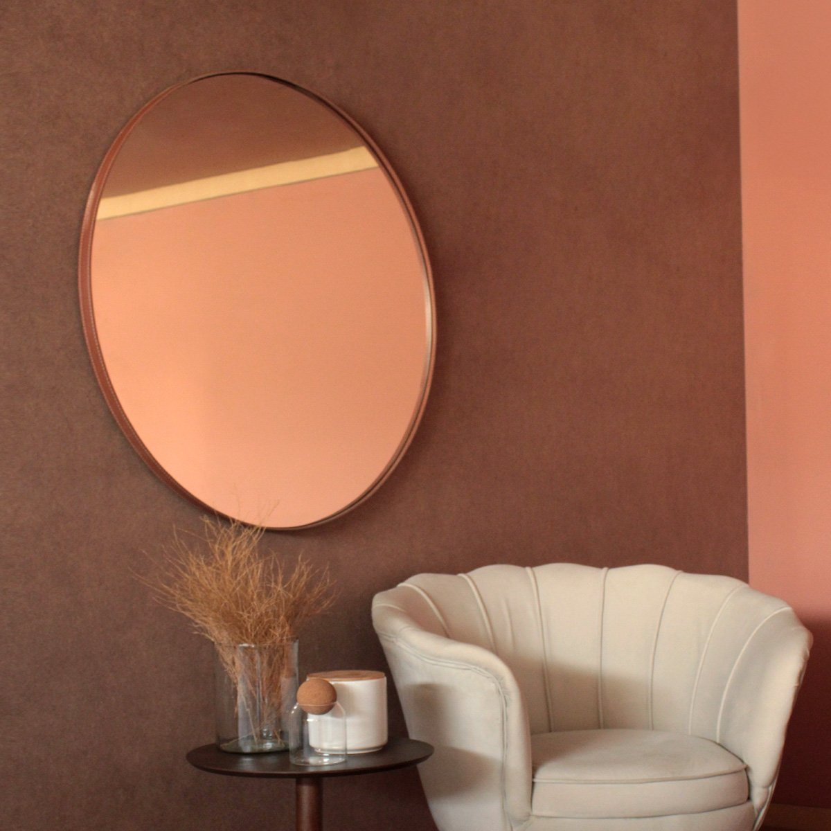 Espelho em Moldura Corino Decorativo Redondo para Sala 75 - 3