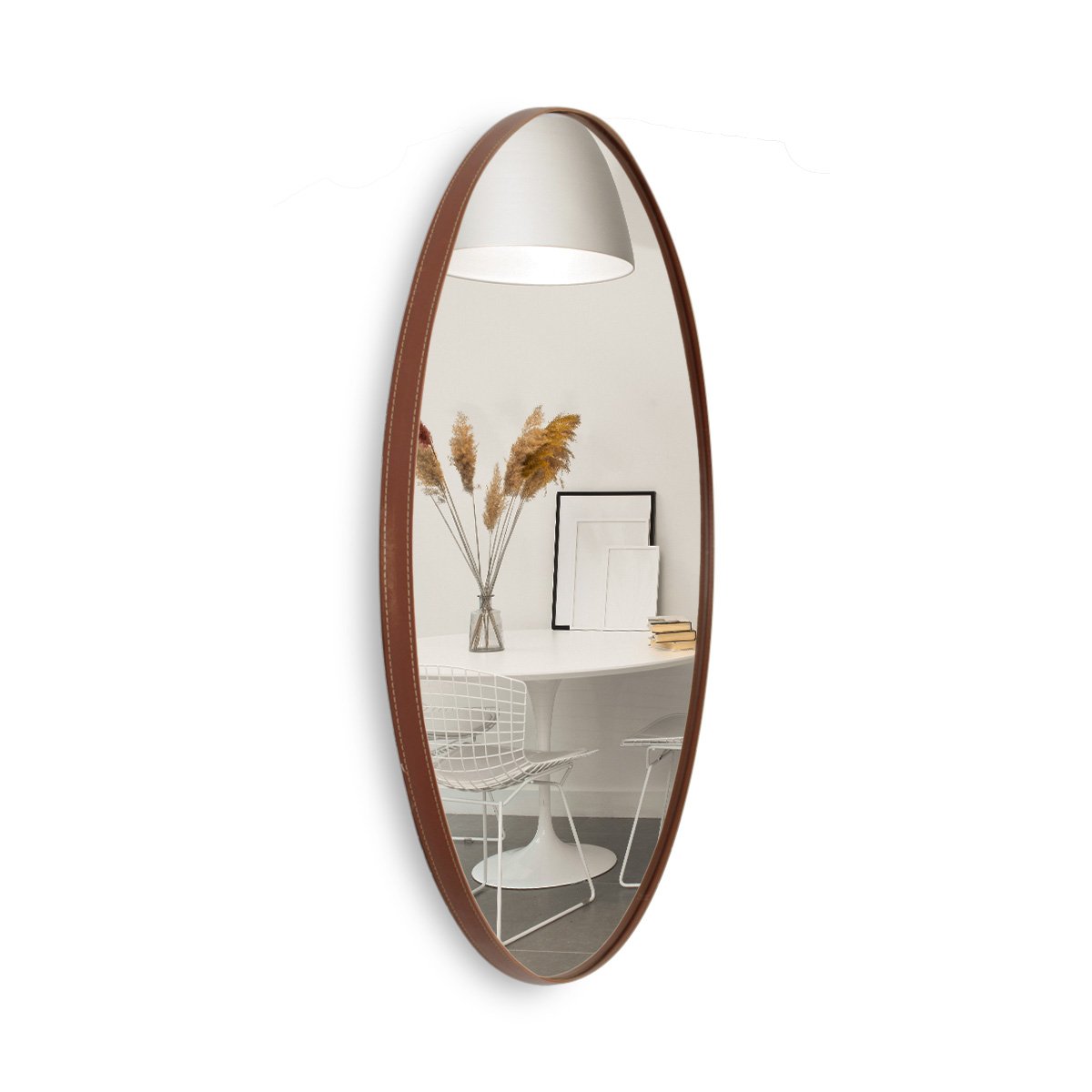 Espelho em Moldura Corino Decorativo Redondo para Sala 75 - 6