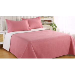 Kit Colcha Duo Grid Queen 3 Peças Palha/rosa Sultan Sonhare