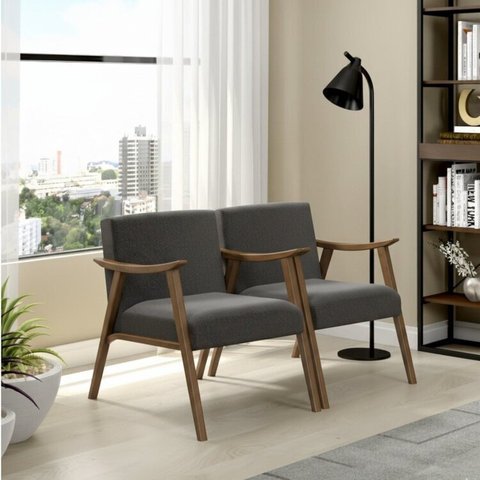 Kit 2 Poltronas Decorativas Madeira Maciça Assento com Persintas Elásticas Ravena