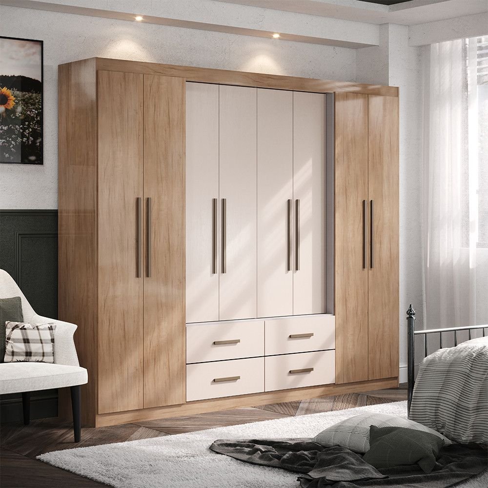 Guarda-roupa Casal Gigante Lazio 8 Portas 4 Gavetas 12 Prateleiras