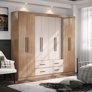 Guarda-roupa Casal Gigante Lazio 8 Portas 4 Gavetas 12 Prateleiras Corrediças Telescópicas Closet