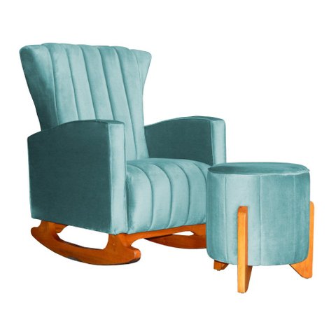 Poltrona Balanço C/ Puff Melinda Veludo Azul Turquesa - Lm Decor