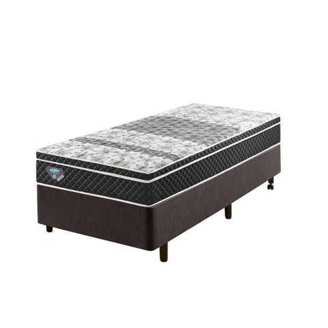 Cama Box Solteiro 88x188 Courino Linho Marrom com Colchão Mola Verticoil