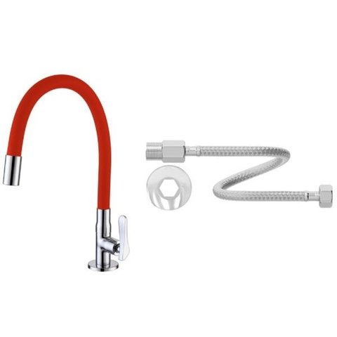 Torneira Gourmet Flexível de Mesa Vermelha e Engate Flexível de Inox ME06AC03 Doan