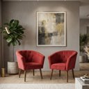 Ver imagem 1 de Jogo 2 Poltronas Estofadas Tecido Veludo Elegante para Sala de Espera Aconchegante Pés de Madeira Re