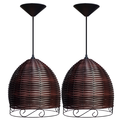 2 Luminária Pendente Junco Rustico Meia Esfera Tijolo