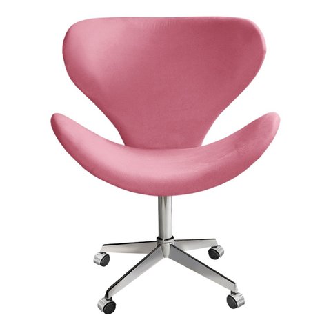 Poltrona Isis Giratória com Rodinhas Cadeira Decorativa Sala, Escritório, Home Office - Suede Rosa