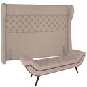 Ver imagem 1 de Kit Cabeceira Cama Box Casal 160cm Madrid com Puff Recamier Santorini Linho Bege