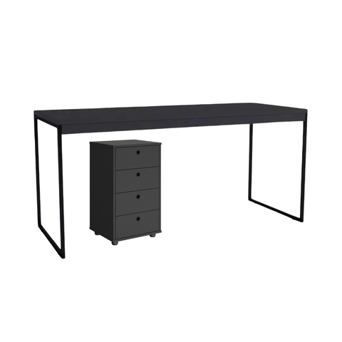 Kit Mesa Industrial Pé de Ferro Trabalho ou Estudos + Gaveteiro Classic Multiuso 4 Gavetas - Jm3 Móv