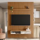 Ver imagem 2 de Painel Ripado para TV 75 Pol. com Bancada 180cm Prime Plus L06 Nature/Off White - Mpozenato