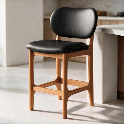 Banqueta Baixa Bar Cozinha Sala Jantar Fixa Betta L02 Imbuia Couríssimo Preto - Lyam Decor Banqueta