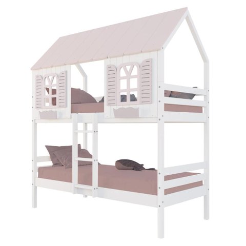 Beliche Casinha Bela - Madeira Maciça Branco/rosa | Megamobilia