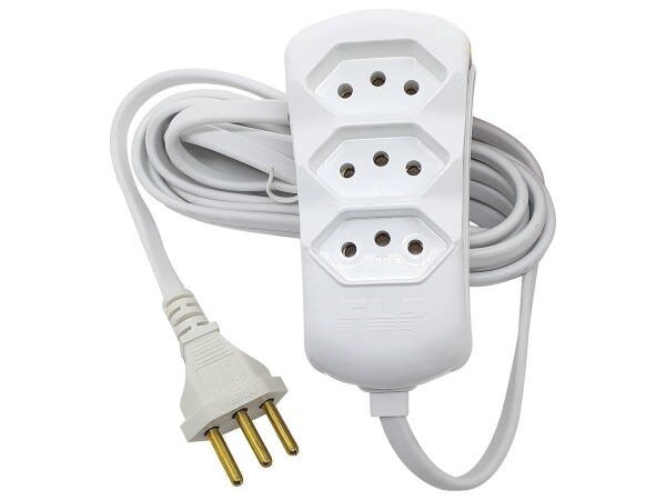 Kit 3 Extensão Elétrica 3 Tomadas 2p+T 10A 3 Metros Cabo PP Bivolt 127V e 250V - Branco - 3 Metros - 1