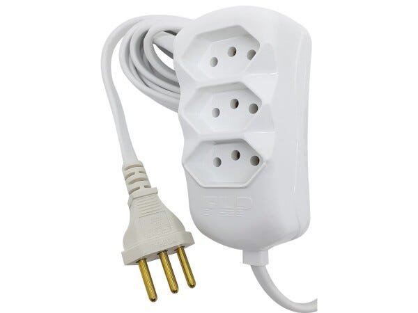 Kit 3 Extensão Elétrica 3 Tomadas 2p+T 10A 3 Metros Cabo PP Bivolt 127V e 250V - Branco - 3 Metros - 2