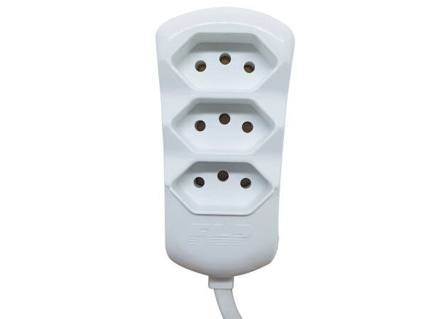 Kit 3 Extensão Elétrica 3 Tomadas 2p+T 10A 3 Metros Cabo PP Bivolt 127V e 250V - Branco - 3 Metros - 3