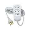 Kit 5 Extensão Elétrica 3 Tomadas 2p+T 10A 3 Metros Cabo PP Bivolt 127V e 250V - Branco - 3 Metros - 1