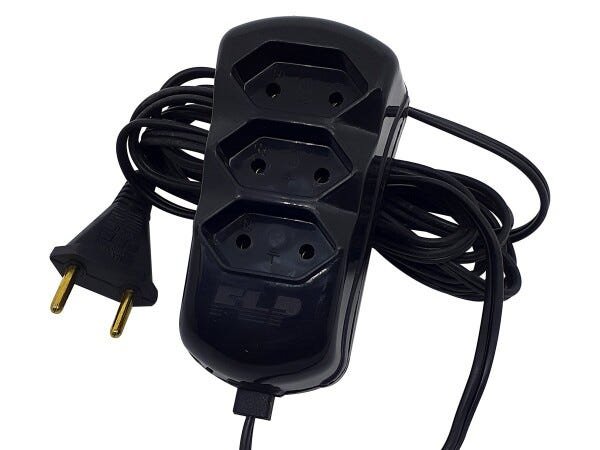 Kit 3 Extensão Elétrica 3 Tomadas 2p 10A 10 Metros Cabo Paralelo Bivolt 127V e 250V - Preto - 10 Met - 2