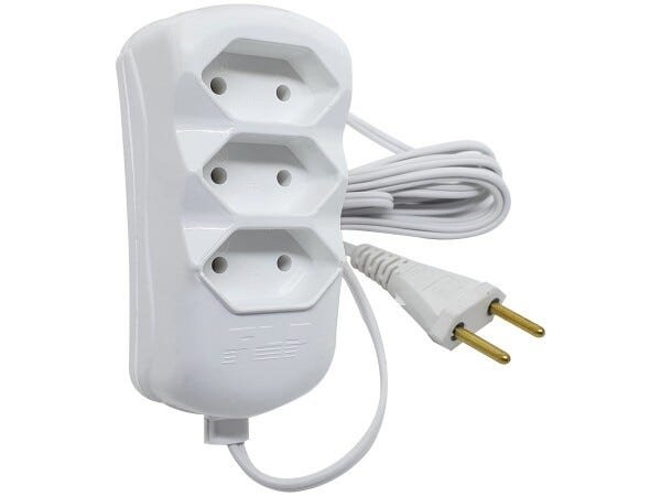 Kit 5 Extensão Elétrica 3 Tomadas 2p 10A 5 Metros Cabo Paralelo Bivolt 127V e 250V - Branco - 5 Metr - 1