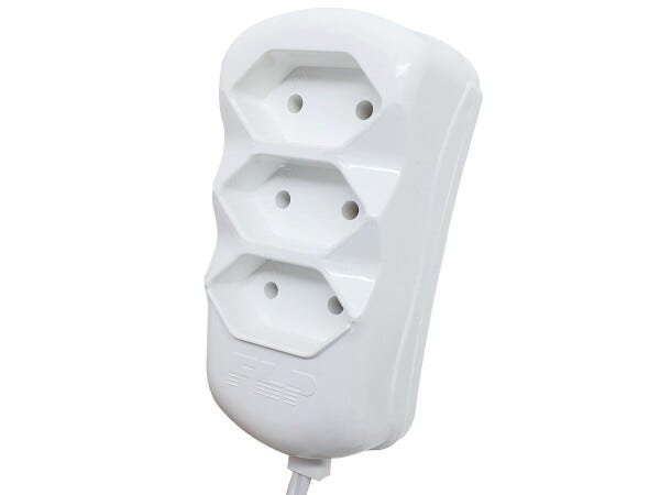 Kit 5 Extensão Elétrica 3 Tomadas 2p 10A 5 Metros Cabo Paralelo Bivolt 127V e 250V - Branco - 5 Metr - 5