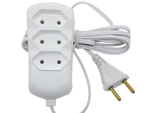Kit 5 Extensão Elétrica 3 Tomadas 2p 10A 5 Metros Cabo Paralelo Bivolt 127V e 250V - Branco - 5 Metr - 2