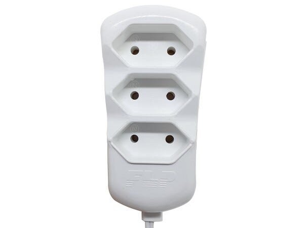 Kit 5 Extensão Elétrica 3 Tomadas 2p 10A 5 Metros Cabo Paralelo Bivolt 127V e 250V - Branco - 5 Metr - 3