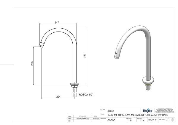 Torneira Lavatório Slim Tube Onix Alta 3492 - 2