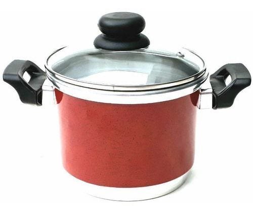 Conjunto de Panelas Alumínio Com Teflon e Tampa de Vidro Preta - Vermelho - 2