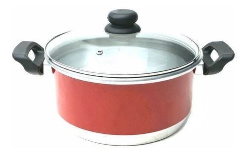 Conjunto de Panelas Alumínio Com Teflon e Tampa de Vidro Preta - Vermelho - 5