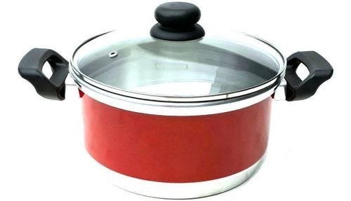 Conjunto de Panelas Alumínio Com Teflon e Tampa de Vidro Preta - Vermelho - 6