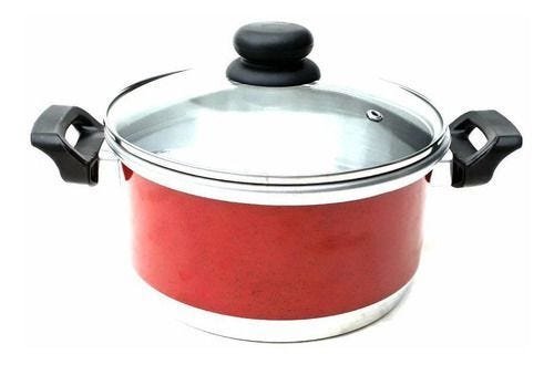Conjunto de Panelas Alumínio Com Teflon e Tampa de Vidro Preta - Vermelho - 4