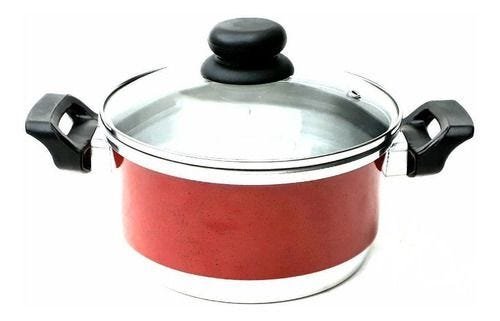 Conjunto de Panelas Alumínio Com Teflon e Tampa de Vidro Preta - Vermelho - 3