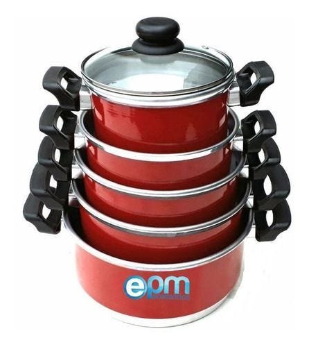Conjunto de Panelas Alumínio Com Teflon e Tampa de Vidro Preta - Vermelho - 1