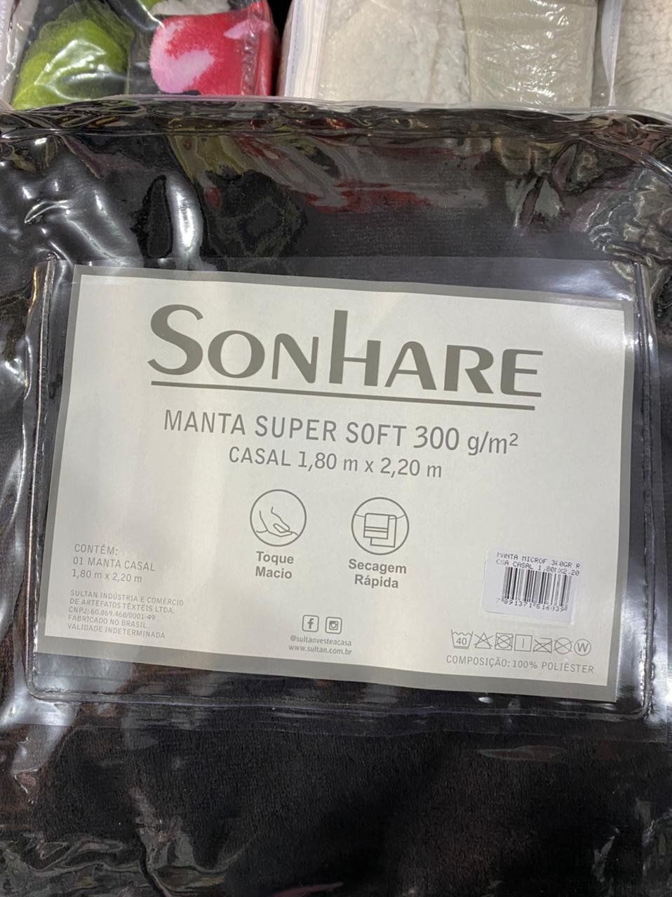 Cobertor Manta Super Soft Casal 2,20x1,80 300G/M² Premium:Preto/Liso - 4