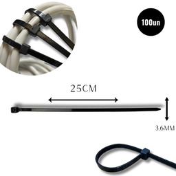 Abraçadeira Nylon Enforca 3,6 X 250mm Kit C/ 100 Lacre Plástico Fixadora Fita Hellerman 25cm Preta - 2