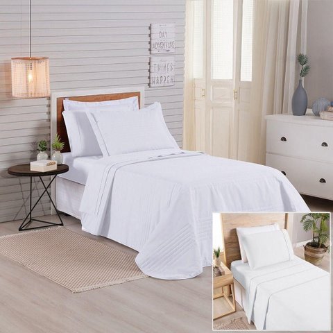 Kit Cobre Leito + Jogo de Cama Premier Solteiro 5 Peças Hipercal 200 Fios 80% Algodão, 20% Polié