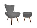 Ver imagem 1 de Kit Poltrona Decorativa Emilia + Puff Redondo Suede Cinza Pés Madeira Mz Decor
