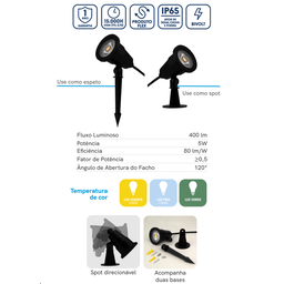 Espeto/spot Led Play Pc Ip65 5w Luz Verde Biv Preto Blumenau - 3