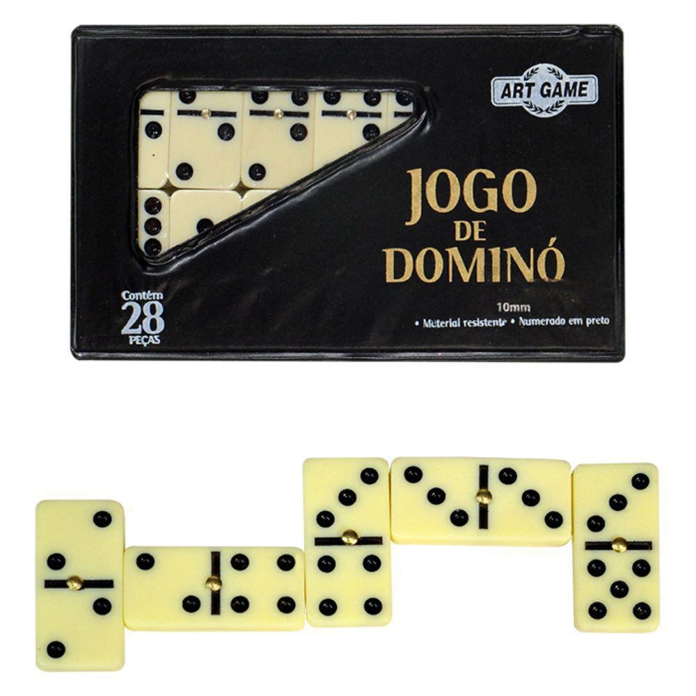 Jogo Dominó Preto Clássico Plástico Pontos Coloridos + Estojo