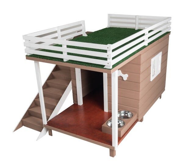 Casinha Casa de Cachorro Madeira com Deck e Varanda Dog House