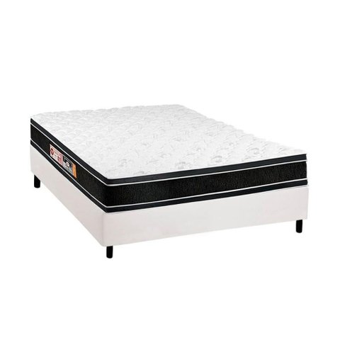 Cama Box Casal: Colchão Espuma Castor D33 Black e White Double Face + Base White(138x188)