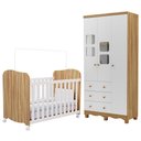 Ver imagem 1 de Jogo de Quarto Infantil Uli Guarda Roupa 3 Portas e Berço Branco Brilho/amêndoa - Móveis Peroba