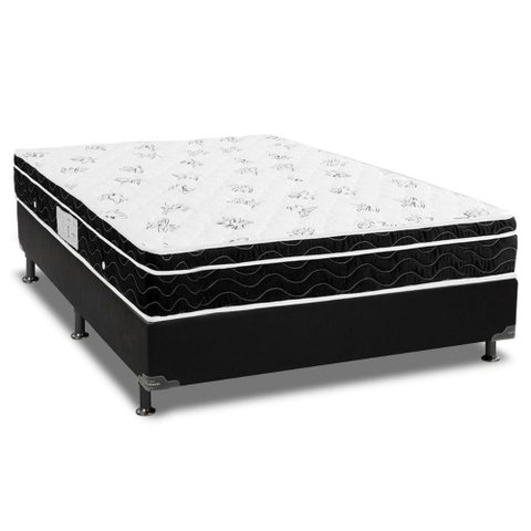 Cama Box Casal: Colchão Molas Bonnel Ortobom Nanolastic Physical Spring + Base CRC Courano Black(