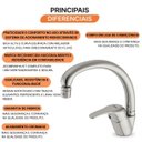 Ver imagem 3 de Torneira Monocomando Cozinha Bancada Vega 25256 Meber - Cromado