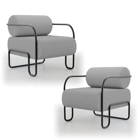 Kit 02 Poltronas Decorativas Orgânica Living Miska Linho Cinza - Desk Design