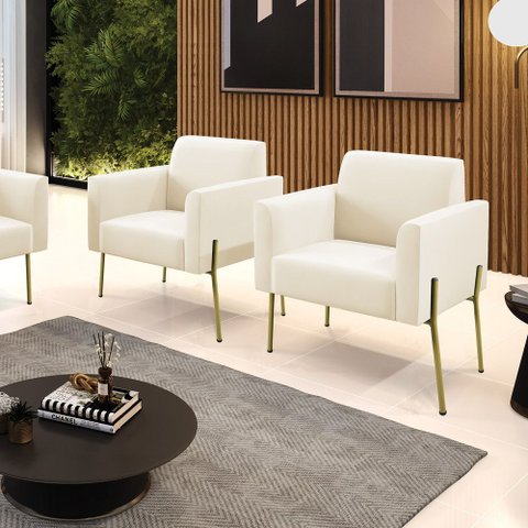 Poltrona Sala Decorativa Kit 2 Marisa Pé Aço Dourado Veludo D03 - D’Rossi
