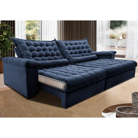 Sofá Retrátil e Reclinável 2,95m Molas Ensacadas Cama inBox Big Space com Bordado 3D Velusoft