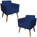 Ver imagem 1 de Kit 02 Poltronas Decorativas Isabella Pés Palito Madeira Suede Azul Marinho - Gran Belo